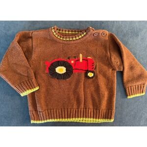 Boutique Tractor Applique Knit Sweater Long Sleeve Crew Neck Cotton 18 months